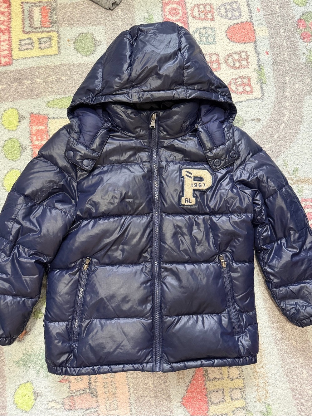 Kids Ralph Lauren Polo Navy Puffer Jacket with Hood